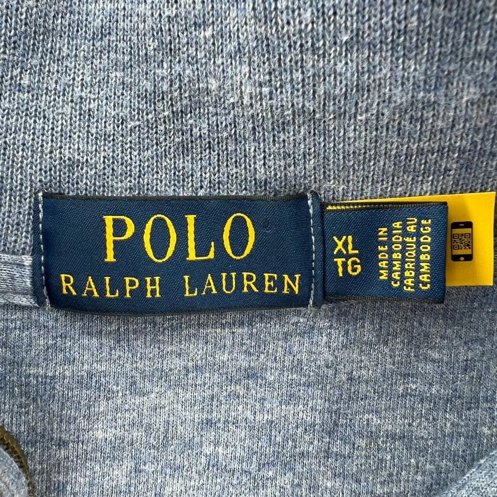 Polo Ralph Lauren 1/4 Zip Cotton Pullover Sweater Mens XL Blue Heather Mock Neck